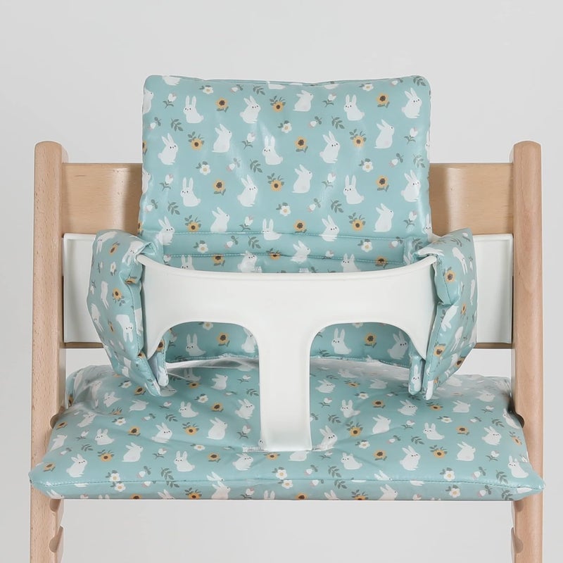 Gembebe Waterproof & Compatible Stokke Tripp Trapp Cushion Set for Newborn Baby - Easy to Clean Stokke Tripp Trapp Newborn Set - 100% Cotton Stokke High Chair Cushion Set (Mint Bunny / 49.5 Counts) - Image 1